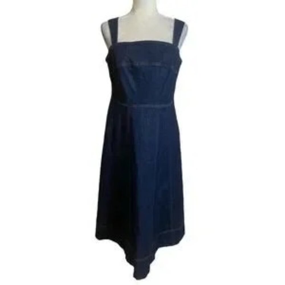 NYT Boden Virginie Denim Dark Blue Sleeveless A-Line Jean Midi Womens Dress